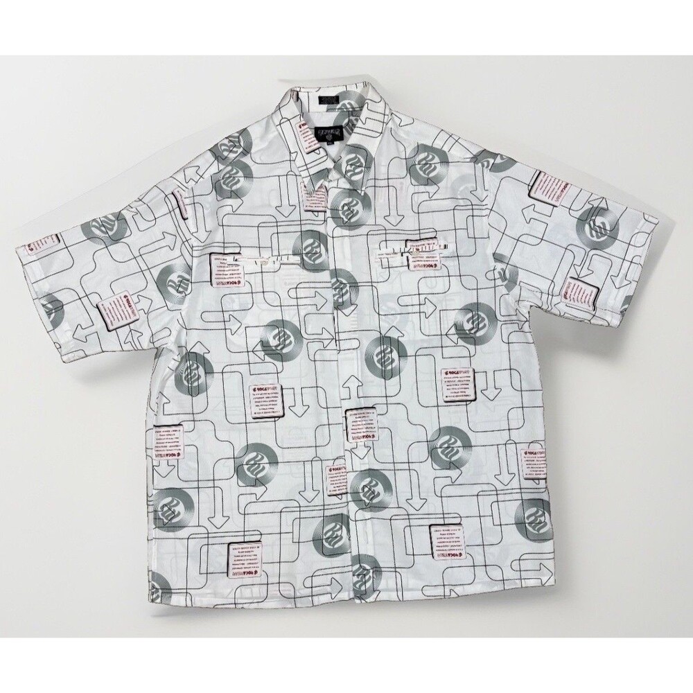 Rocawear Mens XXL Shirt Y2K Hip Hop Vintage Streetwear All Over Print Button Up